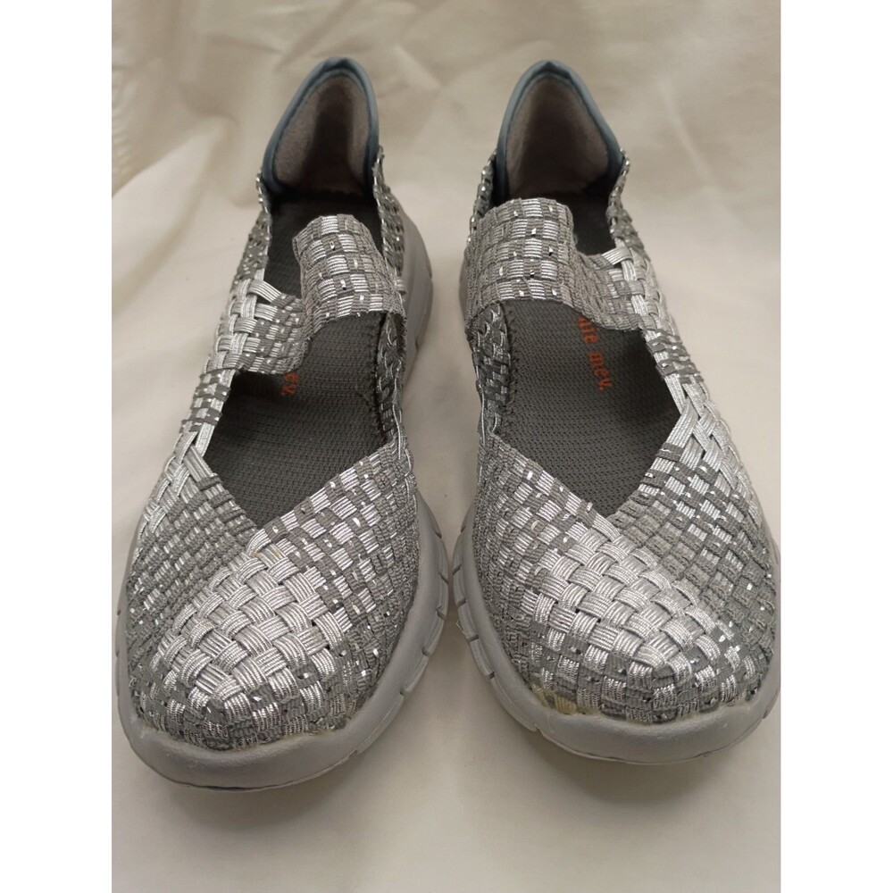 silver-grey woven elastic Mary Jane flats by Bernie Mev Charm in a size 38 US 7.